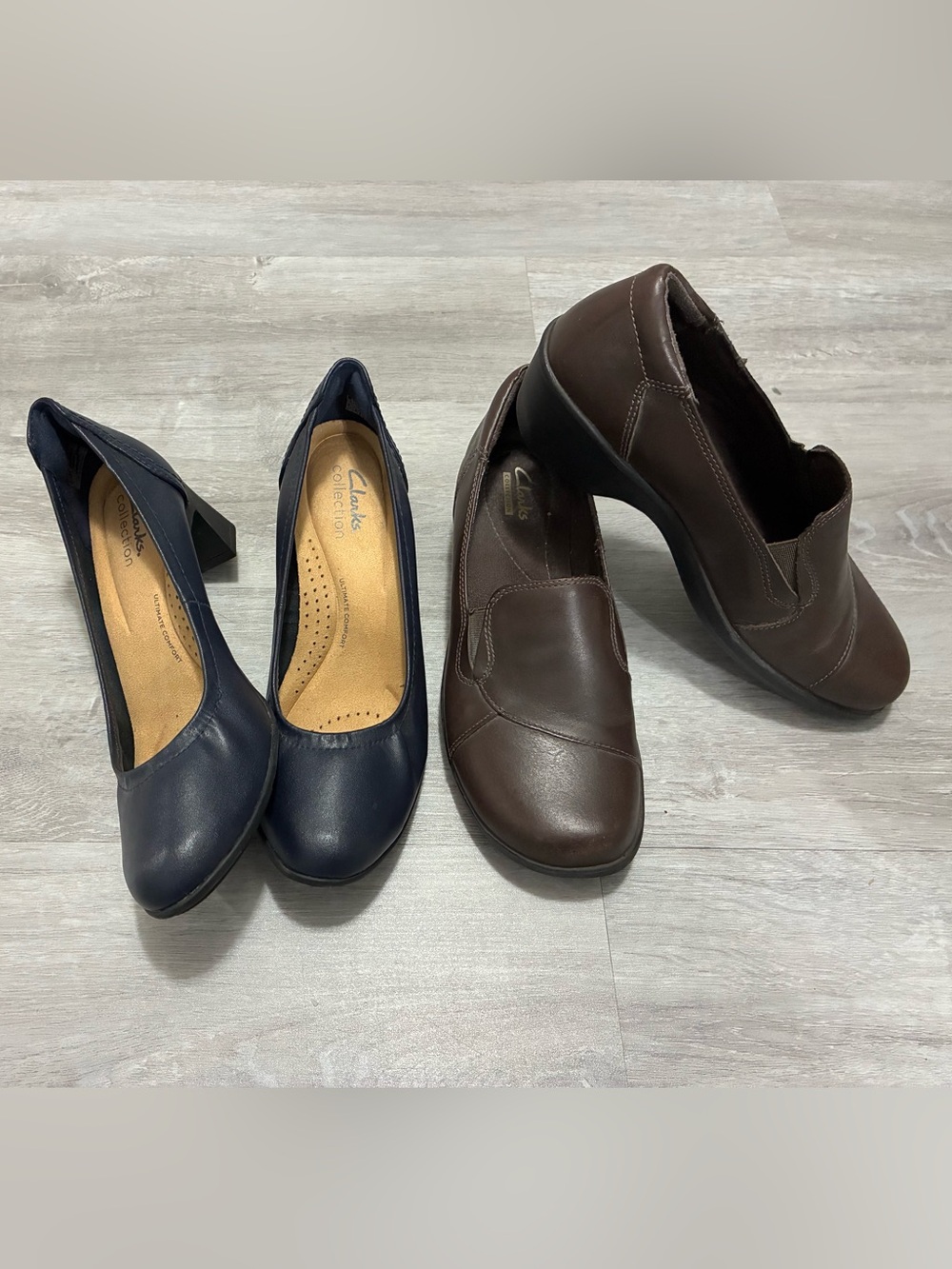 Clarks Women's Navy and Brown Comfort Pumps Heels Clogs Bundle 7